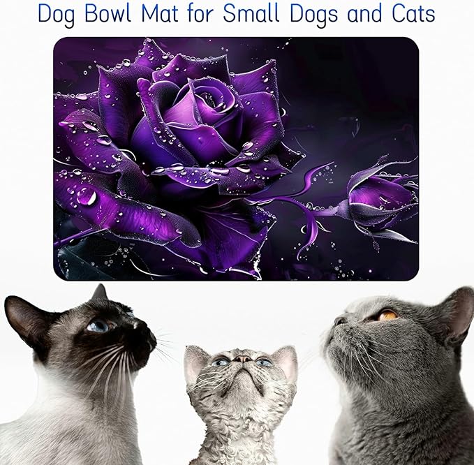 Dog Food Mat, 15.7" x 23.6" Absorbent Pet Feeding Mat for Food and Water, Waterproof Diatom Mud Pet Placemat with Non-Slip Rubber Backing, Easy Clean Cat Bowl Mat for Floors - Purple Rose