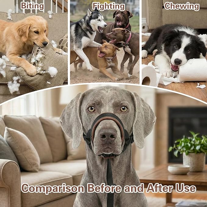 Dog Muzzle,Adjustable Loop Pets Muzzle Soft Leather Protect Skin Puppy Muzzles Prevent Biting Chewing Barking Allow Panting Drinking,Not Include Dog Collar (Brown, Medium)