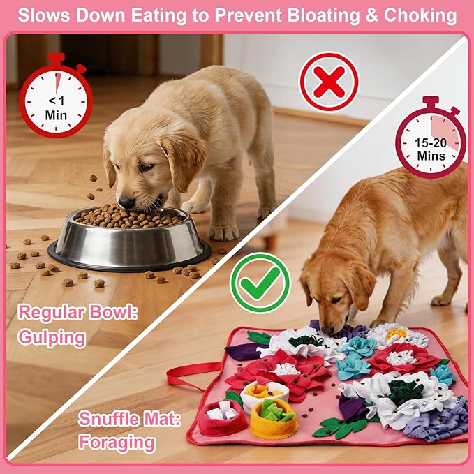 Vextronic Snuffle Mat for Dogs Large Breed Small Medium, 25''x25'' Sniff Mat for Dogs, Interactive Puzzle Foraging Mat, Dog Slow Feeder Mat, Encourages Natural Foraging Skills for Cats Rabbits Pink