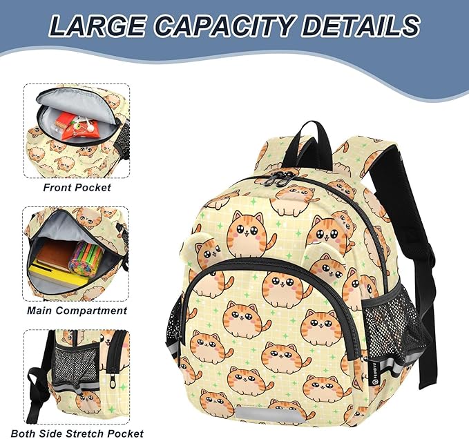 Cute Cat Pattern Toddler Backpack with Leash, Cute Preschool Backpack Baby Harness Bookbag, 10L
