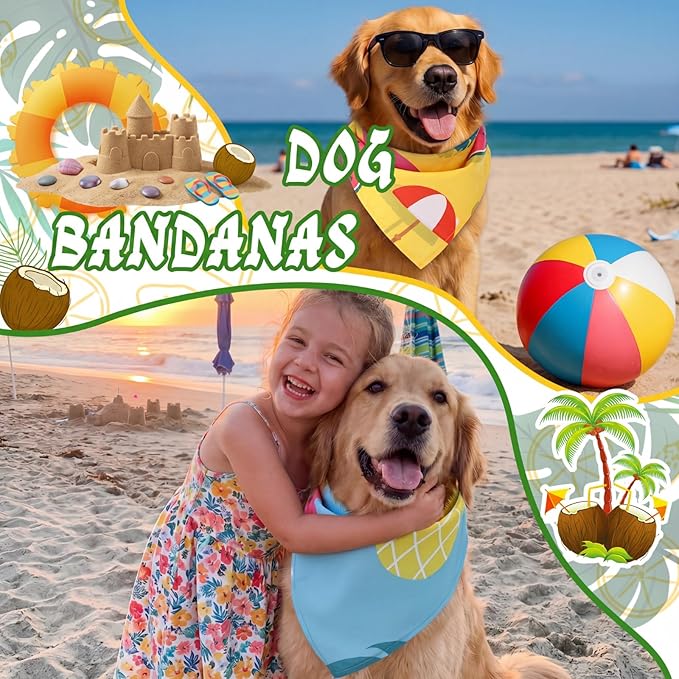 Huhumy 100 Pcs Summer Bandanas for Dogs Colorful Summer Pet Bandanas Bulk Triangle Pet Bibs Scarf for Medium Large Dogs Birthday Holiday Beach Grooming Costume Decor