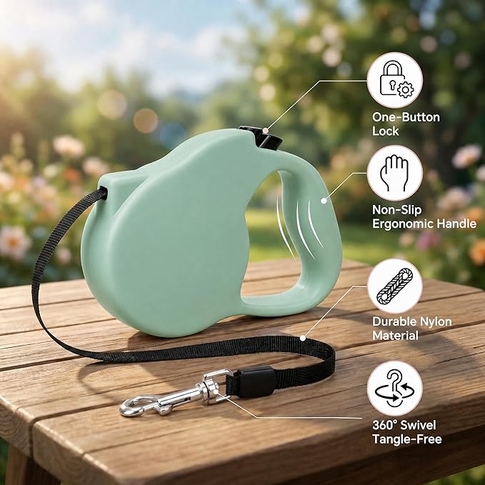 Retractable Dog Leash for Small/Medium Dogs, Cats & Puppies – Black Flexi Walking Lead with Correa para Perros(Green-Small)