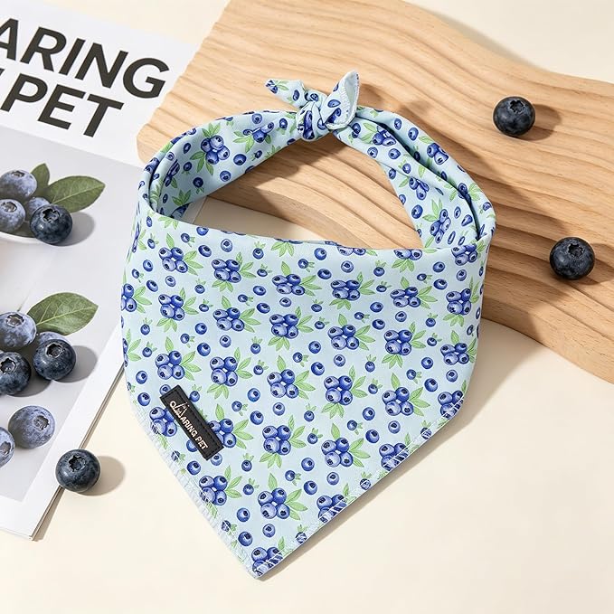 ARING PET Blueberry Dog Bandanas, Cute Blue Pet Bandana Scarf Triangle Bib for Small Medium Large Boy Girl Dogs Cats, Puppy Kerchief for Daily Wear Walks Party Photos-L