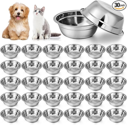 Zhehao 30 Pcs Stainless Steel Dog Bowls Bulk Metal Dog Food and Water Container Replacement Lightweight Pet Bowl for Cage Kennel and Crate(16 oz)