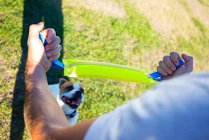 Bull Fit Dog Bite Tug Toy with 2 Strong Handles - Tough, Durable Fire Hose Dog Tug for Medium to Large Dogs - Ideal for Tug of War, Fetch, Puppy Training & Fun Interactive Play - Handmade Pull Toys