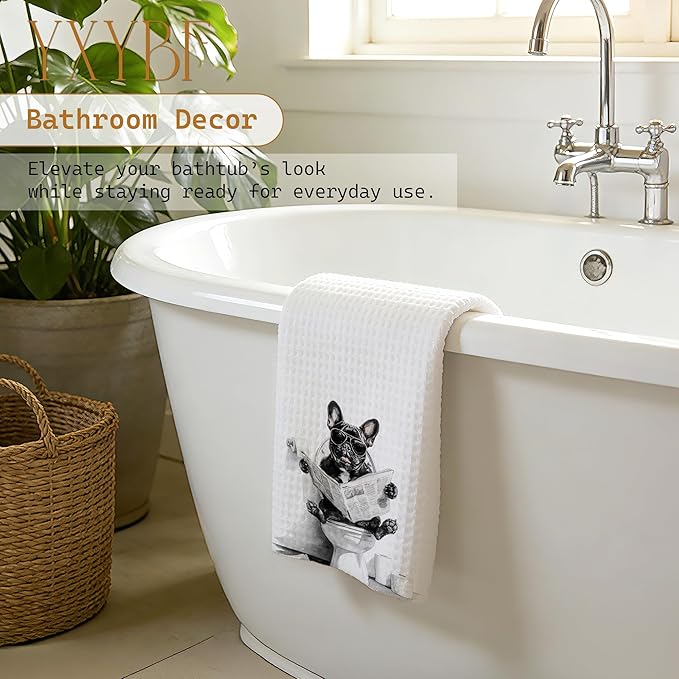 Funny French Bulldog Bathroom Hand Towels, Frenchie Gifts for Women Men, Gifts for French Bulldog Lovers Hand Towels for Guest Bath Room Washroom Restroom Decor 16x24 Inches