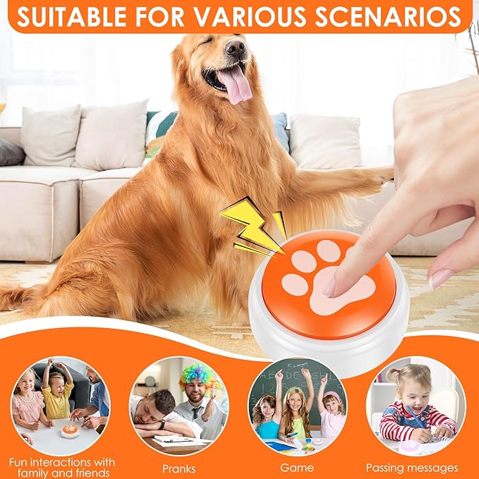 4Pcs Dog Speaking Button Voice Recording Pet Talking Button Starter Set for Communication Training Color Coded for Dog Cat and Other Pet