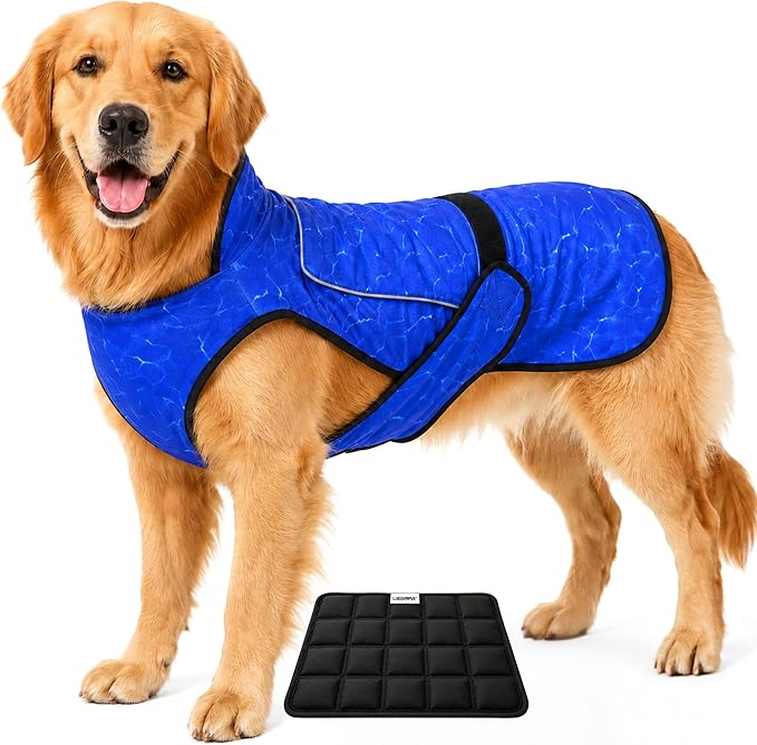 Dog Cooling Vest with Ice Pack – 2-Layer Evaporative Cooling Jacket with High Collar, UV Protection & Size-Matched Ice Pack – Cooling Vest for Dogs for Hot Weather (Blue Aqua, X-Large)