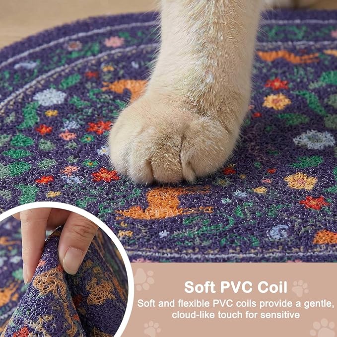 Bienbee Cat Litter Mat, 33" x 22" Large Size Litter Box Mat Rug with Non-Slip Bottom,Urine and Water Proof, Easy to Clean Cat Supplies Essentials for Indoor Kitty Kitten Floor, Dark Blue Flowers L