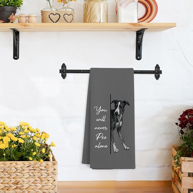 Funny Greyhound Dog Hand Towels for Bathroom, Italian Greyhound Hand Towels, You Will Never Pee Alone Dogs Dish Tea Towel for Kitchen Bathroom Decor,Dog Lover Gifts for Women Men, 16x24 Inch