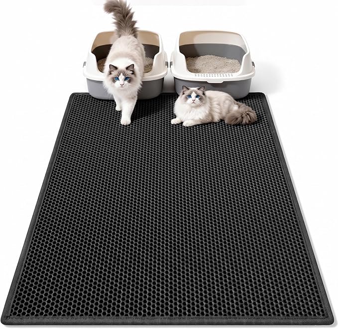 Pieviev Cat Litter Mat Double Layer Waterproof Urine Proof Trapping Mat 1 Pack (Black, 36x30 Inch (Pack of 1))
