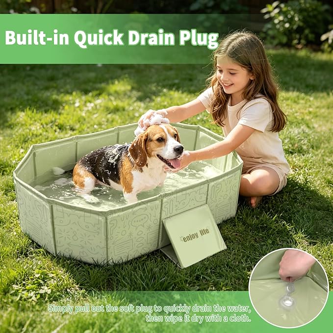 YUEPET Foldable Dog Bathtub,Portable Pet Bath ub with Drain Plug,Collapsible Wash Shower Basin with Non-Slip Base, Insulated Shower Pool for Small to Medium Dogs & Cats, Space-Saving for Travel（Green）