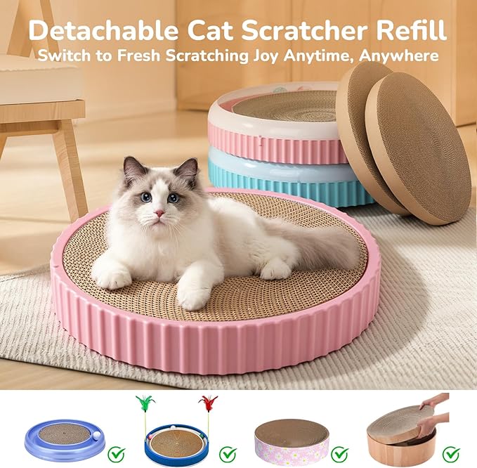6pcs Cat Scratch Pad, Cat Scratcher Cardboard & Cat Scratching Pads - Round Cat Scratcher Refill, 10 Inch Diameter 7/8 Inch Thick cat scratchers for Indoor Cats