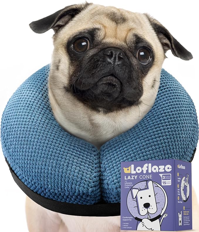 Loflaze Inflatable Dog Cone Collar - Dog Neck Donut Cone Collar Alternative After Surgery - Soft Cone for Large Medium Small Dogs Cats - Alternative Recovery E Collar (Blue, L+)
