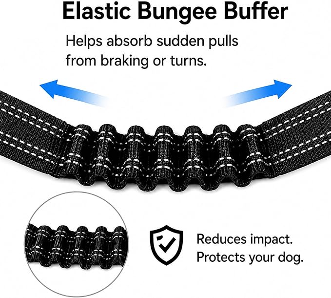 Dog Seat Belt 2Pcs, Retractable Pet Car Harness, Adjustable Dog SeatBelts for Vehicle, Nylon Pet Safety with Elastic Bungee (Black)