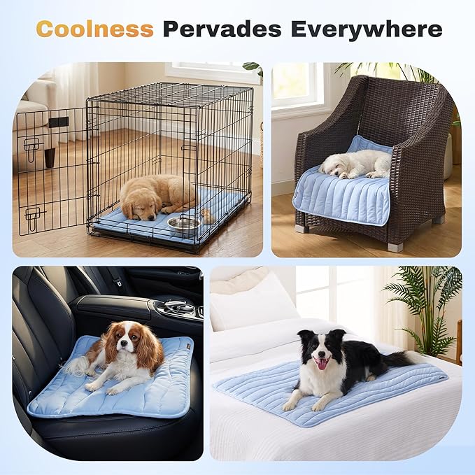 ZOMISIA Dog Cooling Mat XXL for Kennel Crate - Thin Portable Pet Cooling Pad, Breathable and Washable Cool Fiber with Non-Slip Bottom, Outdoor Use for Summer, 47x29, Blue