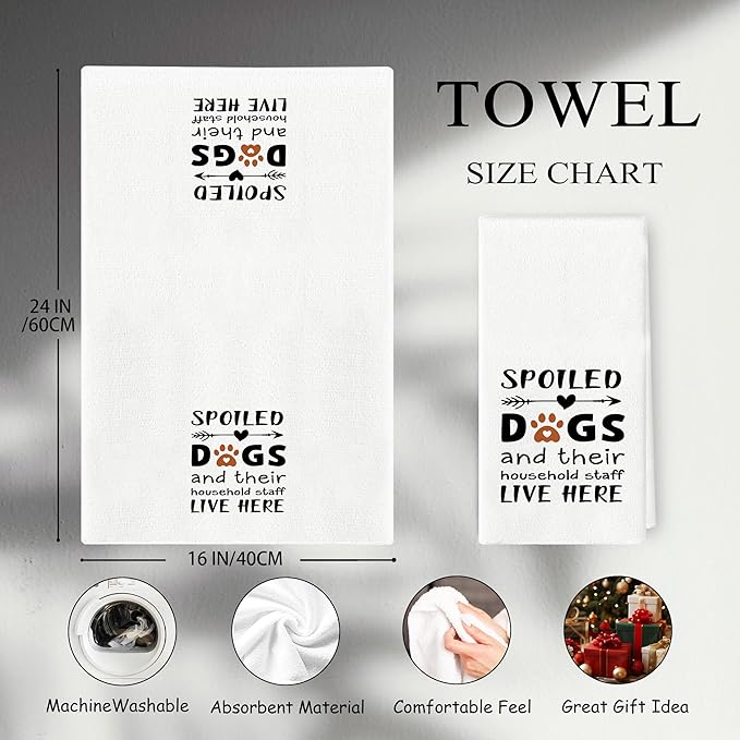 Funny Dog Kitchen Towels - Dog Mom Gifts for Women Dog Lovers, Dog Kitchen Decor, Spoiled Dogs and Their Household Staff Live Here Funny Dish Towels for Kitchen 16x24