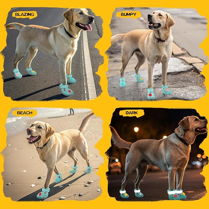 EVA Dog Shoes- Non-Slip Waterproof Dog Booties for Hot Pavement, Easy ON & Off, Reflective Adjustable Pet Boots & Paw Protectors, Rugged Sole for Small Medium Large Dog Outdoor Walking (Aqua Green, L)