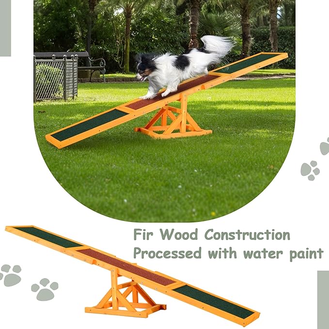71" Wooden Dog Agility Seesaw for Training and Exercise - Outdoor Dogs Seesaw for Advanced Dog Obstacle Courses, Dogs Agility Ramp Training Platform Equipment (Natural)