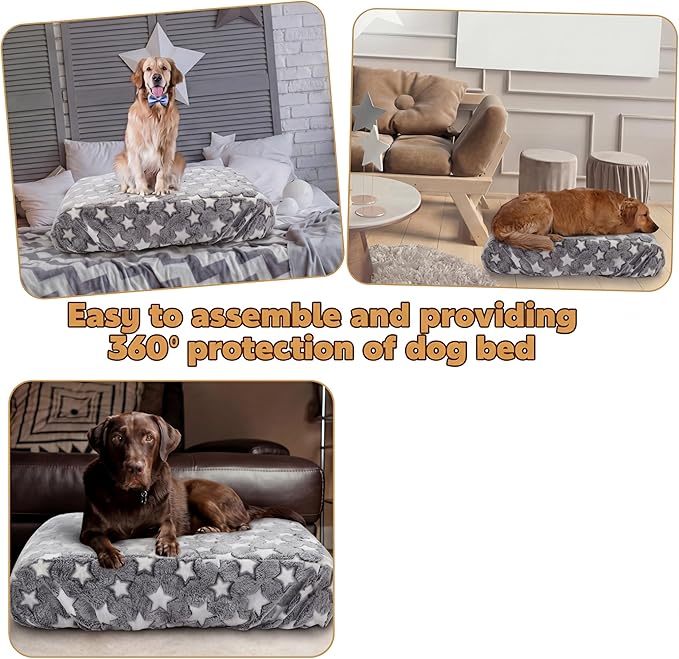 Youyole Large Washable Dog Bed Cover Replacement Waterproof Rectangle Bed Cover for Dog Gray Pet Beds Protector Sheet with Lovely Star Print for Donut Beds & Pet Couch, 36 x 27 x 6 inch
