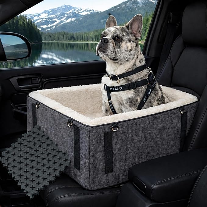 Pet Gear Lookout Booster Car Seat, Removable Comfort Pillow, Safety Tether Included, Installs in Seconds, No Tools Required, Medium - 18.5", Medium Slate