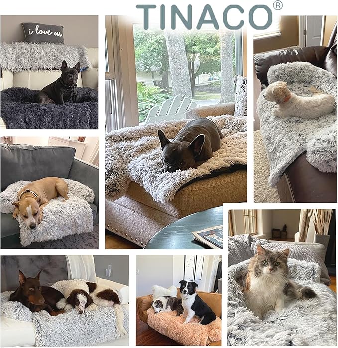 Luxurious Calming Dogs/Cats Bed Mats, Dog Pad Washable Removable Couch Cover, Plush Long Fur Mat for Pets, Waterproof Lining, Perfect for Small, Medium and Large Dogs and Cats (Beige, 36"x31")