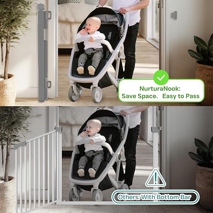 Retractable Baby Gate,Mesh Baby Gate or Mesh Dog Gate,34" Tall,Extends up to 120" Wide,Child Safety Gate for Doorways, Stairs, Hallways, Indoor or Outdoor (Gray, 120''Wide 34''Tall)