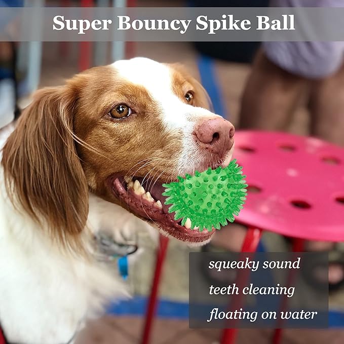 LECHONG 6pack Squeaky Dog Toys Spiky Dog Balls Cleans Teeth and Promotes Dental and Gum Health for Your Pet Squeaker Ball Toys for Aggressive Chewers (S 6PACK)