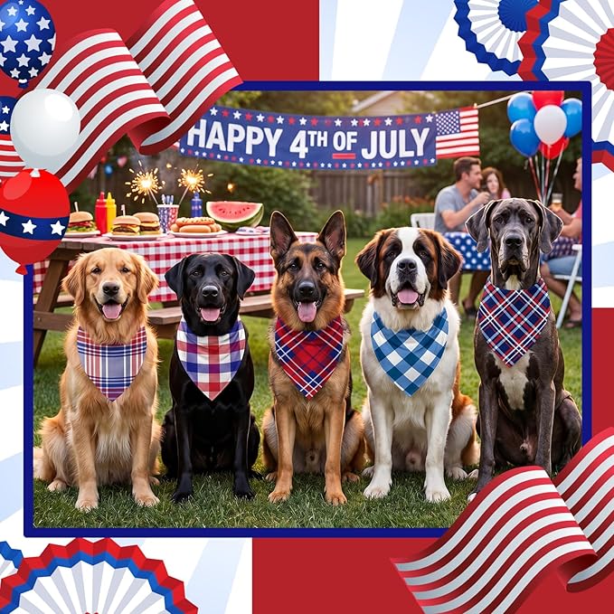Abbylike 50 Pcs Patriotic Plaid Dog Bandanas Bulk 4th of July Bandanas for Dogs Triangle Kerchief Bib Scarf Set for Pet Independence Day 250th Anniversary Party Costume, 25 Styles(31.5 x 21.7 x 21.7)