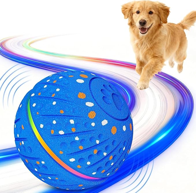 Interactive Dog Ball Toy - Smart Moving Bouncing Dog Ball with RGB Lights, E-TPU Material, 3 Play Modes Automatic Rolling Ball Dogs Toy for Small Medium Dogs Keep Them Busy(Blue)