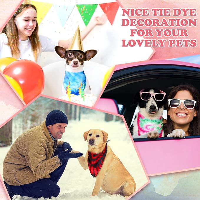 Huhumy 150 Pcs Tie Dye Dog Bandanas Bulk Pet Bibs Colorful Triangle Scarf Tie Dye Pet Bandanas for Medium Large Dogs Spring Summer Birthday Costume Decor