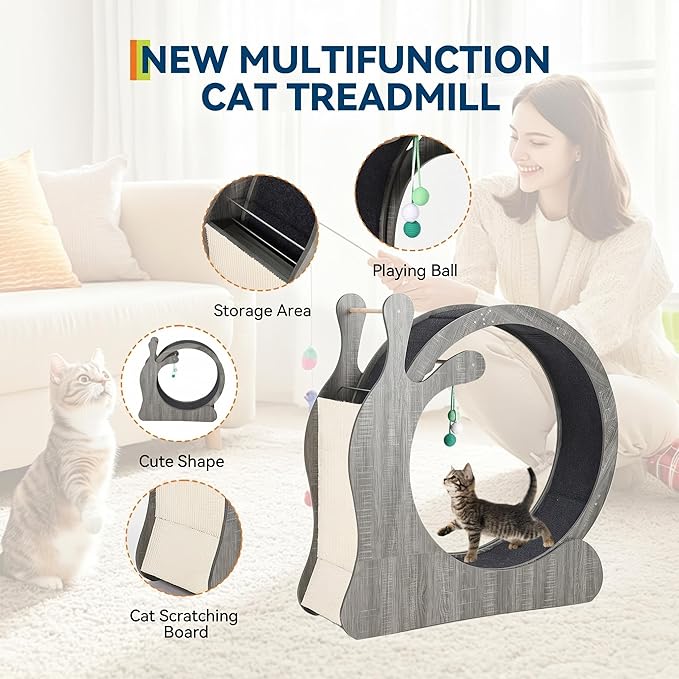 40" Cat Exercise Wheel, Cat Wheel for Indoor Pets, Running Wheels with Scratching Board and Playing Balls, Quiet Cats Sport Toys for Running Walking Training