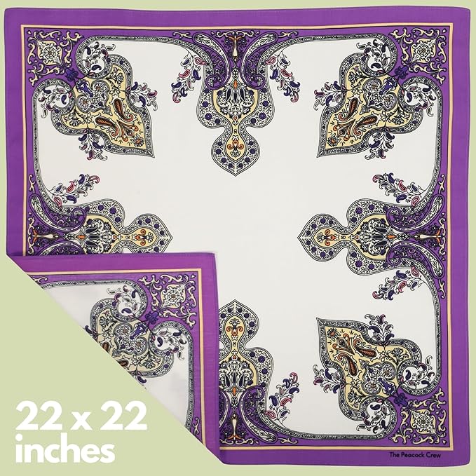 The Peacock Crew Premium Soft Cotton Bandanas Pack for Men and Women Paisley 22 x 22 inches