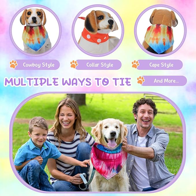 Sweetude 100 Pcs Tie Dye Dog Bandanas Bulk Pet Triangle Scarf Bibs Washable Puppy Kerchief Adjustable Grooming Supplies for Small Medium Large Dog Cat Costume Accessories