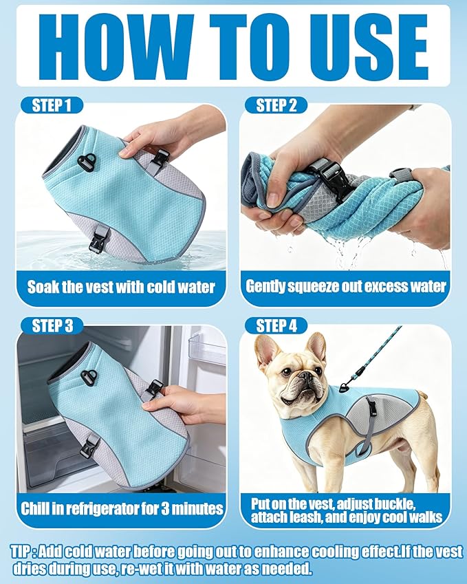 Dog Cooling Vest with 6.5FT Leash, UPF50 Breathable Lightweight Heat Relief Vest for Small & Large Dogs, Hot Weather Summer Outdoor Walking Hiking