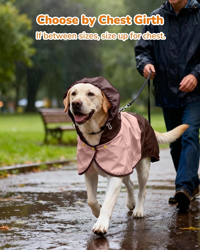 Waterproof Dog Raincoat with Hood, Extended Coverage Rain Jacket for Samll Dogs, Wind-Resistant Secure Fit with Leg Straps, Reflective, Leash Hole, Easy Hook & Loop Fastener On/Off, Pink, S