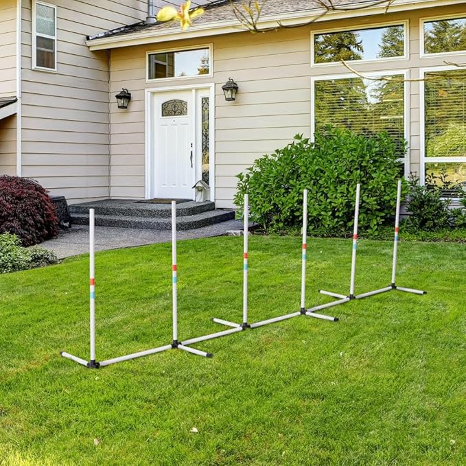 anwickjeff Dog Agility Training Equipment with Adjustable Obstacle Set,Weaves Poles and Storage Bag, Obstacle Course for Dogs Backyard Competitive (White, 2-in-1)
