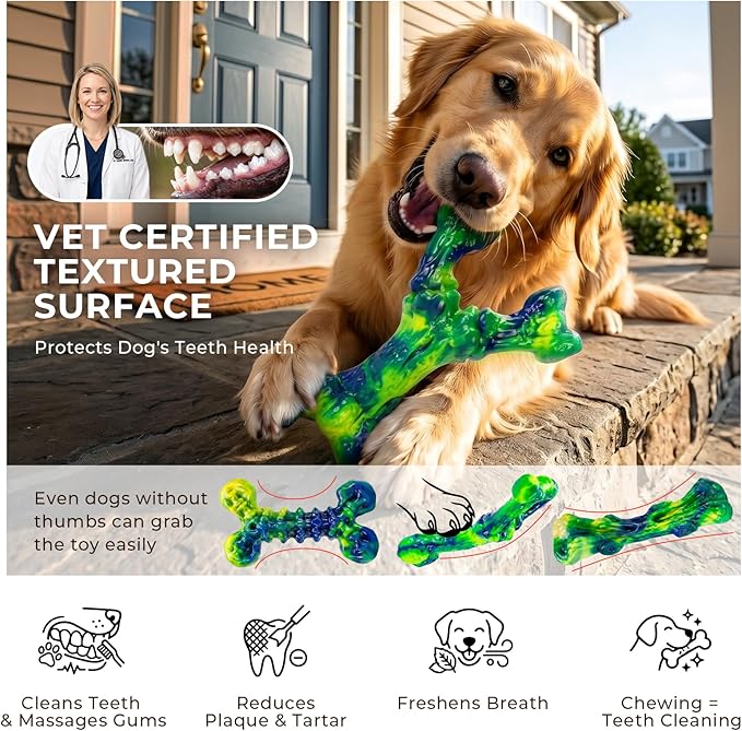 Kseroo Indestructible Dog Toys for Aggressive Chewers: 3-Pack Peanut Butter Flavored Hard Nylon Dog Chew Toys for Medium & Large Dogs(25-90lbs), Super Chewer Dog Bones Toys to Keep Them Busy, Green