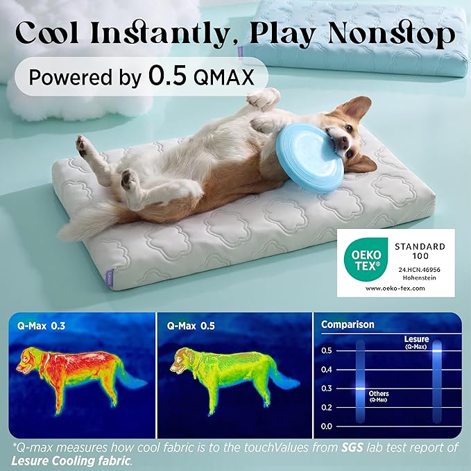 LE SURE Cooling Dog Bed, XL Q-Max>0.5 Cooling Mat with Removable Washable Cover, Breathable Orthopedic Egg Crate Foam Non-Slip Summer Pad for Extra Large Active/Senior/Long-Haired Pets, 41x27 Inch