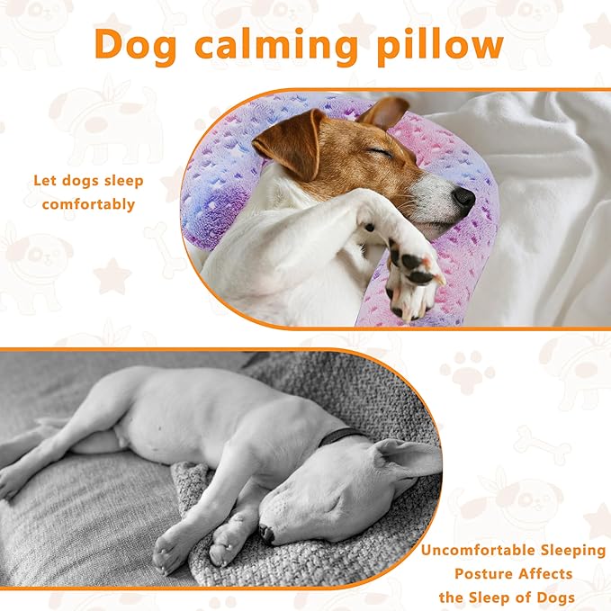 Pet Calming Pillow for Dogs, Soft U-Shaped Pillow Glow in the Dark, Joint Relief, Sleep Comfortably,Suit for Small, Medium, Large Dogs, Fluffy Pet Neck Pillow (L-Pink)