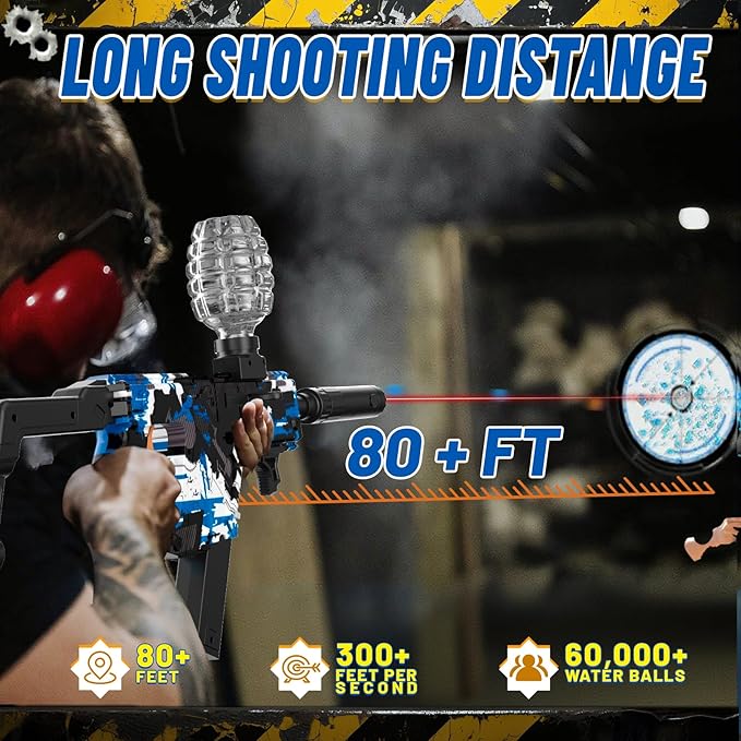 Electric Gel Ball Blaster, High Speed Automatic Splatter Ball Blaster with 60000+ and Goggles, Rechargeable Splatter Ball Toys for Outdoor Activities Shooting Game Party Favors-Blue