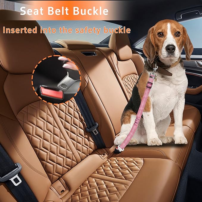 Seyezo 3-Piece Dog Car Harness Set - Retractable, Adjustable, Reflective Dog Seatbelt for Vehicle Headrests - Heavy Duty & High Elastic, Pink