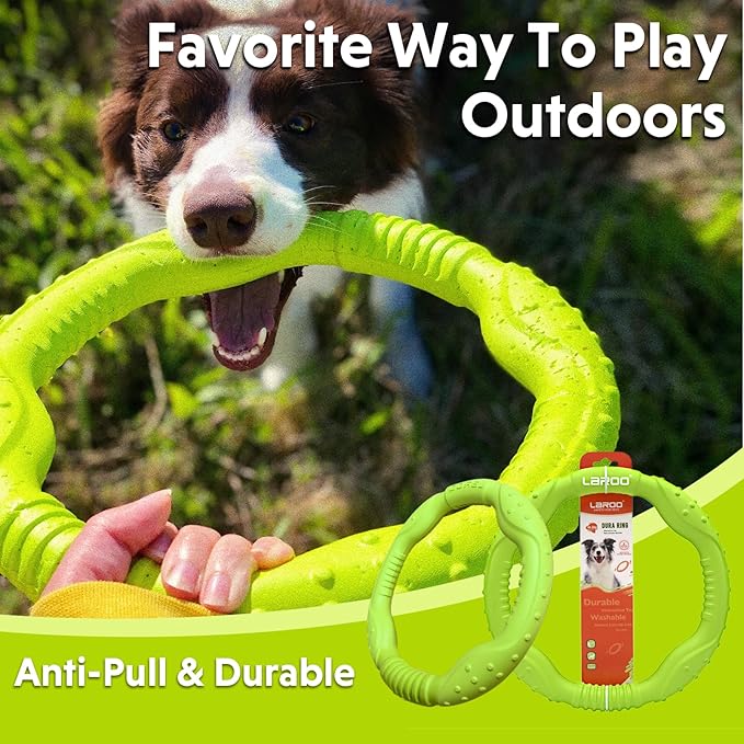 LaRoo Dog Ring Toy, Durable Soft Flying Disc for Throwing Catching Grabbing, Water Floating Dog Training Fetch Ring for Medium Large Breeds, Outdoor (Green/11.8Inch)