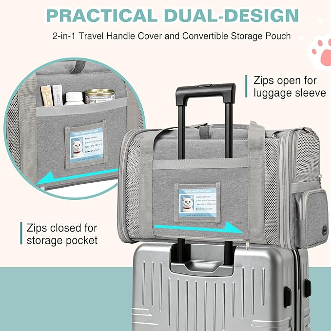 Soft Cat Carrier for Pets Up to 20 Lbs, Collapsible Cat Carrier Bag with Privacy Curtains, Airline Approved Small Pet Carrier for Small Medium Cats Dogs Puppy, Washable Soft Pet Travel Bag Dog Carrier
