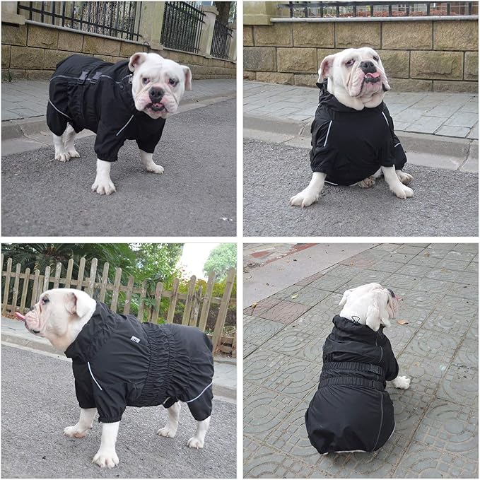 Lovelonglong Waterproof Dog Raincoat – 4-Leg Full Body Dog Rain Suit with Reflective Strips & Leash Opening, Outdoor Dog Jacket for Rainy Weather