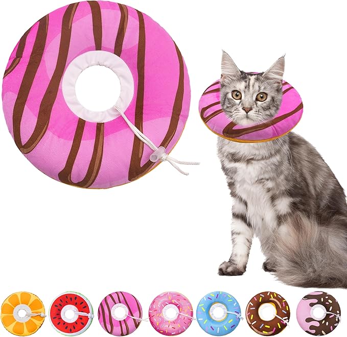 Seyezo Cat Cone Collar Soft, Adjustable Cat Recovery Collars Kitten Cones to Stop Licking, Cute Donut E Collar After Surgery, Anti-Lick Recovery Elizabethan Collar for Kittens (Pink, Medium)
