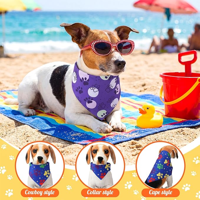 Sanwuta 72 Pcs Paw Dog Bandana Bulk Washable Puppy Triangle Scarfs Cat Bandanas Adjustable Soft Cute Pet Triangle Bibs Accessories for Small Medium Dogs Cats Pets Costume