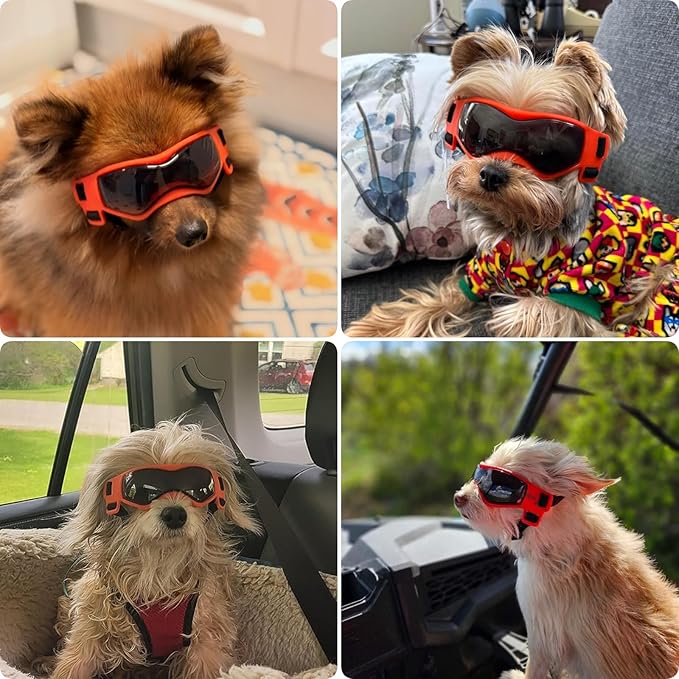 Dog Goggles for Extra Small Breed, Anti-UV Windproof Doggie Sunglasses, Small Dog Glasses Eye Protection for Riding Cycling Hiking, Orange