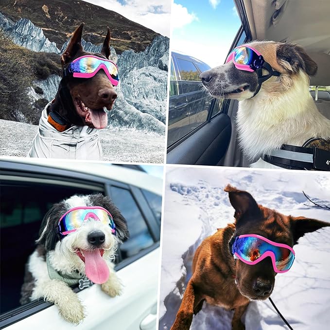 LESYPET Dog Goggles Large Breed, UV Wind Dust Protection Large Dog Sunglasses Eye Protection, Eye Wear Pet Glasses with Adjustable Strap for Outdoor Riding, L