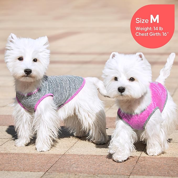 KYEESE 2Pack Dog Shirt, Lightweight Sun Protection Sleeveless Dog T Shirts for Small Dogs Girl, Breathable Puppy Reflective Tank Top Summer Dogs Clothes for Outdoor Walking, Grey+Hotpink, S